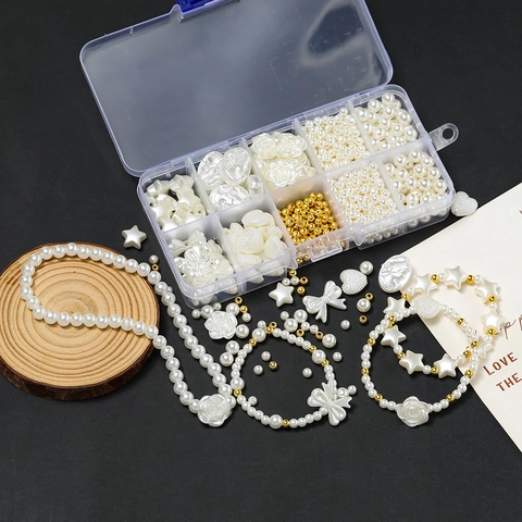 Organizador de Cuentas de Perlas Artificiales para Creación de Joyas DIY Cuentas Oro Blanco Formas Rosa Corazón Estrella Lazo para Pulsera Collar