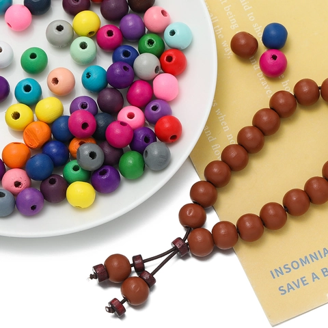 Solid Color Wooden Round Beads Loose Spacer Beads For DIY Jewelry Making Bracelet Necklace Handmade Craft Supplies
