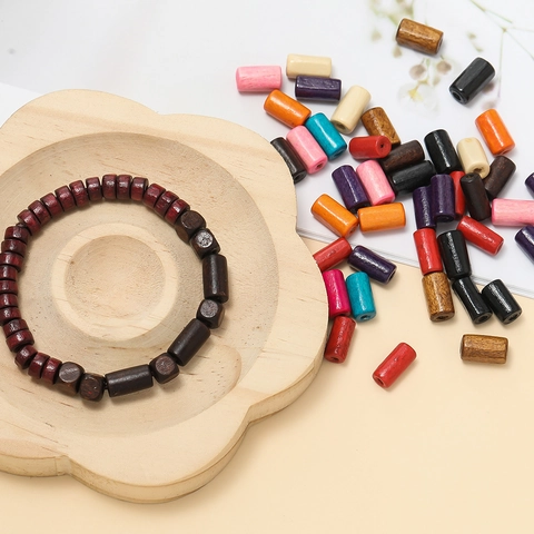 Multicolor Wooden Tube Beads Cylinder Loose Spacer Beads For DIY Jewelry Making Bracelet Necklace Handmade Accessories