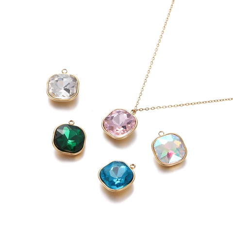 Roestvrijstalen Vierkante Gefacetteerde Strass Hanger Voor DIY Ketting Oorbel Maken Minimalistische Vergulde Sieraden