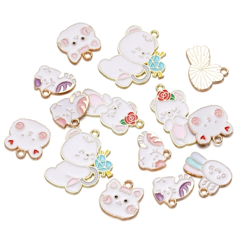 Dije de Animales de Dibujos Animados en Aleación Esmaltada Gato Oso Conejo Colgante para DIY Collar Llavero Decoración de Bolso Joyería