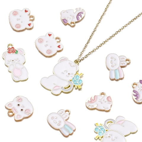 Dije de Animales de Dibujos Animados en Aleación Esmaltada Gato Oso Conejo Colgante para DIY Collar Llavero Decoración de Bolso Joyería