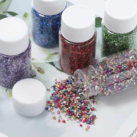 Metallischer Glanz Unregelmäßiges Glas Bruchstein Für DIY Handwerk Nagelkunst Mikro Landschaftsbau Dekoration Glasperlen In Flaschen