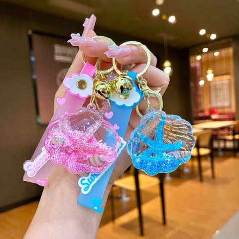 Portachiavi con Sabbia Mobile a Forma di Conchiglia e Stella Marina Ciondolo per Borsa in Acrilico con Cinturino in Silicone per Donna Bambini