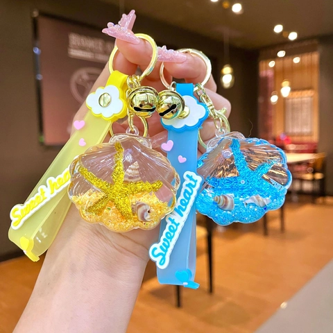 Portachiavi con Sabbia Mobile a Forma di Conchiglia e Stella Marina Ciondolo per Borsa in Acrilico con Cinturino in Silicone per Donna Bambini