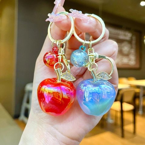 Portachiavi Mela Aurora Iridescente Con Foglia Di Strass Pendente Creativo Borsa Frutta Per Donna Ragazza Regalo Quotidiano
