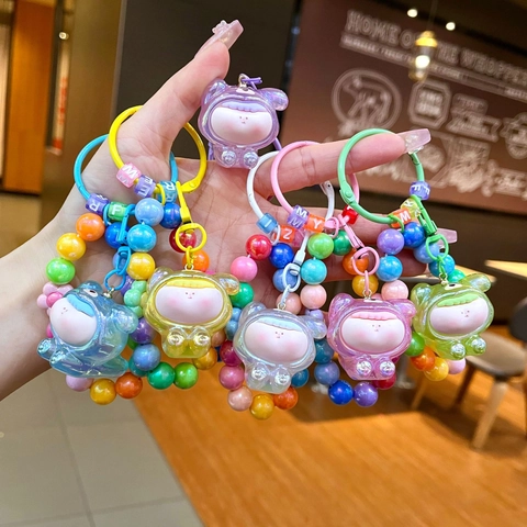 Portachiavi con Perline Arcobaleno Galvanizzato Ciondolo Figura Lilith Cartoon Charm Borsa in Acrilico Colorato per Donna