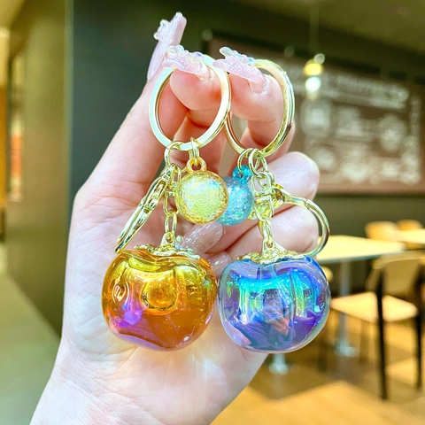 Iridescent Apple Shaped Keychain Acrylic Simulation Fruit Bag Charm Electroplated Metal Clasp Cute Lucky Gift For Women Girls