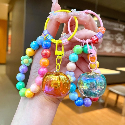 Portachiavi Multicolore con Perline in Acrilico con Ciondolo a Forma di Loto Lettere Alfabeto Ciondolo per Borsa Donna Ragazza Regalo