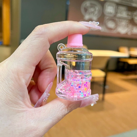 Leuchtender Acryl Ölgefüllter Treibsand Schlüsselanhänger Mini Wasser Eimer Anhänger Mit Stern Pailletten Für Taschen Rucksack