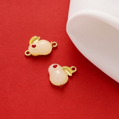 Vintage Chinese Style Jade Rabbit Pendant For Jewelry Making DIY Bracelet Necklace Accessories Alloy Faux Jade Rabbit Pendant With Rhinestone Eyes Lucky Fu Character Tag
