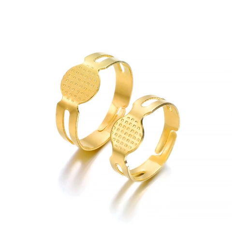 Adjustable Iron Ring Base For DIY Jewelry Making Round Flat Pad Grid Texture Tray Welding Ring Findings Gold Silver Plated
