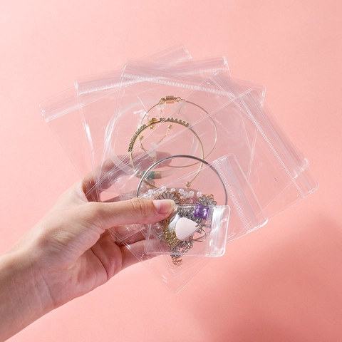 Borsa Porta Gioielli in PVC Trasparente Ispessita Anti-ossidazione con Chiusura a Zip per Orecchini Collane Anelli Confezione Fai-da-te
