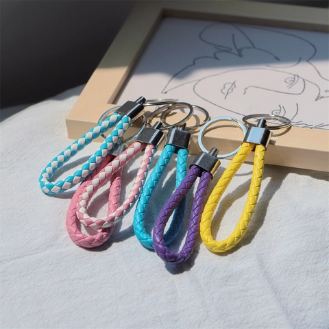 Handgeweven PU Leren Touw Sleutelhanger Voor Autosleutel Ring DIY Gevlochten Leren Koord Tas Hangend Accessoire Voor Unisex