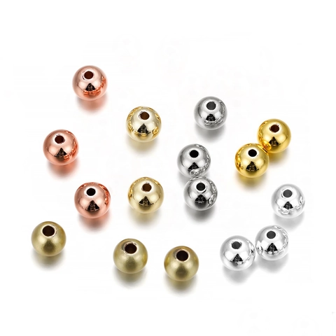 Perles d'Espacement Rondes Lisses Laminées d'Or 14K pour la Fabrication de Bijoux DIY Perles en Cuivre Poli pour Bracelets et Colliers
