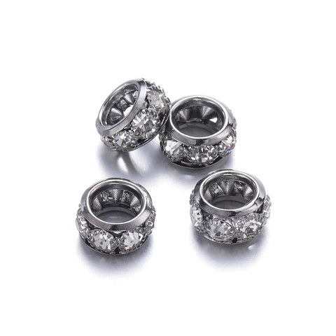 Copper Plated Rhinestone Spacer Beads Crystal Inlaid Large Hole Round Rondelle Beads For Jewelry Making DIY Bracelet Necklace