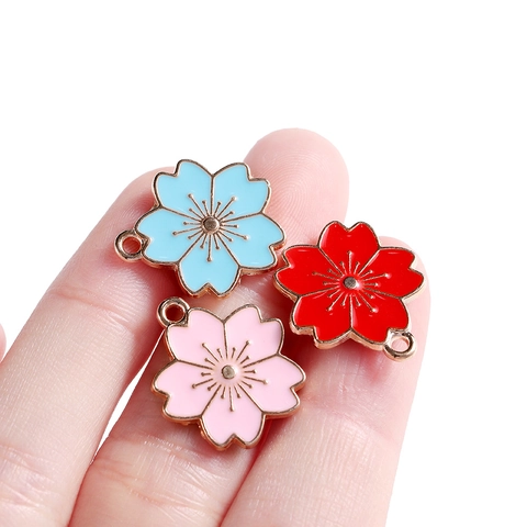 Alloy Enamel Cherry Blossom Pendants Sakura Flower Charms For DIY Jewelry Making Earrings Bracelet Necklace Accessories