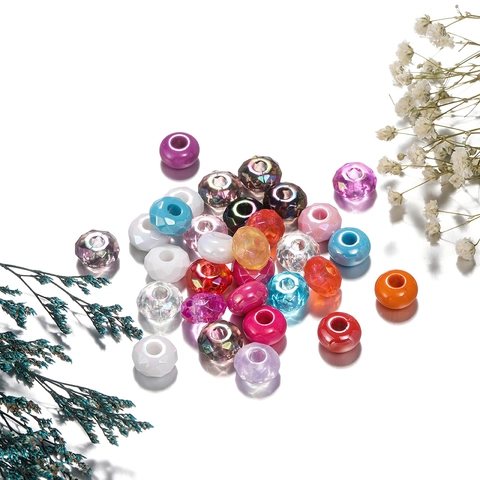 14mm Colorful Acrylic DIY Large Hole Abacus Beads Polished Faceted Spacer Beads For Necklace Bracelet Making Jewelry Accessories