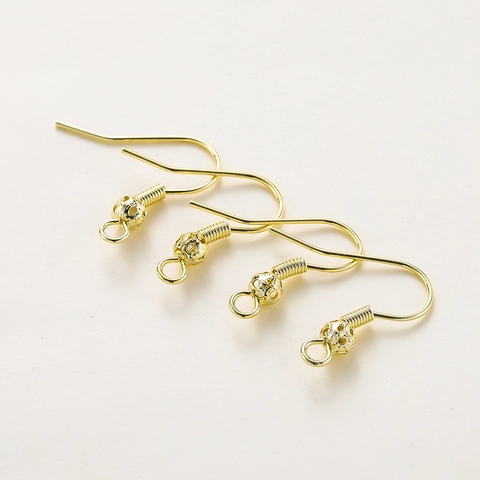 Ganchos para Oreja de Pez de Cobre Chapados en Oro 18K Suministros para Joyería DIY Con Bola y Muelle para Componentes de Pendientes