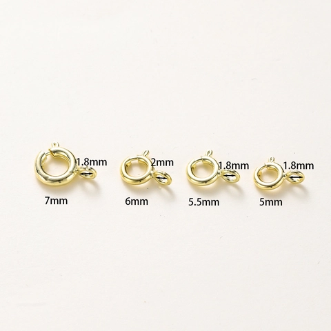 18K Gold Plated Spring Ring Clasps Round Jewelry Connectors For DIY Necklace Bracelet Making Jewelry Findings