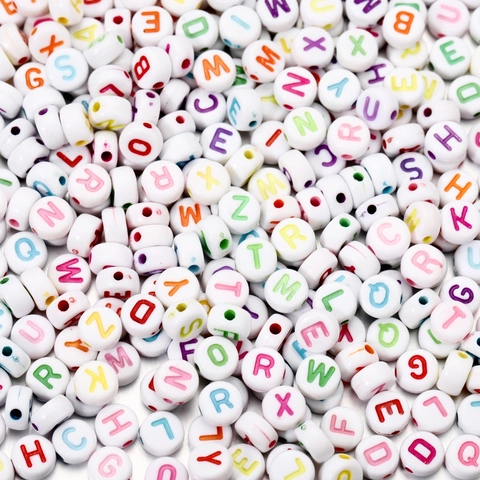 White Round Flat Acrylic Alphabet Beads With Colorful Printed Letters For DIY Jewelry Making Bracelet Necklace Handmade Craft