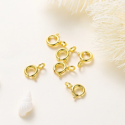 18K Gold Plated Spring Ring Clasps Round Jewelry Connectors For DIY Necklace Bracelet Making Jewelry Findings
