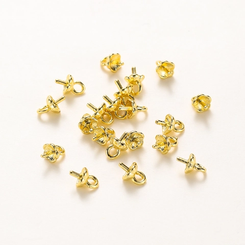 Copper Flower Pearl Peg Bails For Jewelry Making Gold White Gold Plated Pumpkin Pendant Caps Findings For DIY Necklace Earrings