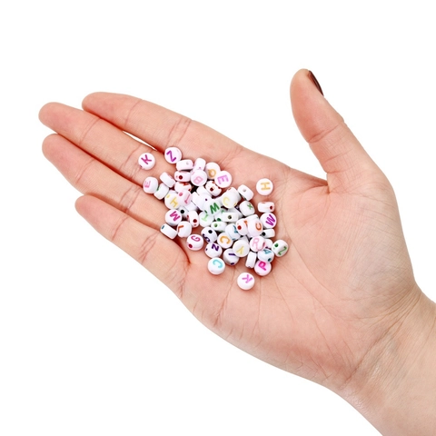 White Round Flat Acrylic Alphabet Beads With Colorful Printed Letters For DIY Jewelry Making Bracelet Necklace Handmade Craft