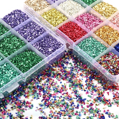 DIY Decorative Crushed Glass Colorful Glass Stones For Resin Filling Nail Art Micro Landscape Decoration Glass Beads Multi-Color
