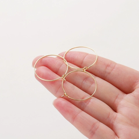 Real Gold Plated Copper Hoop Earring Findings Round Circle Beaded Loop Connectors For DIY Jewelry Making Accessories Components For Women