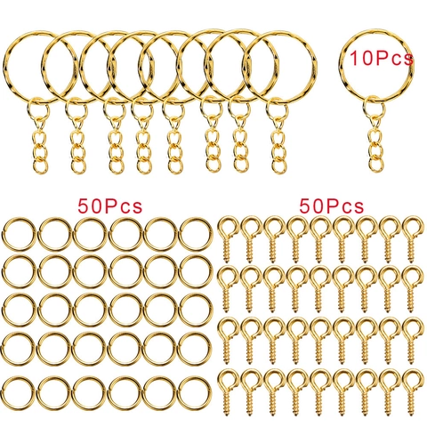 Metal Keychain Component Kit with Split Rings Jump Rings and Screw Eye Pins for DIY Handcrafted Jewelry Making Craft Supplies