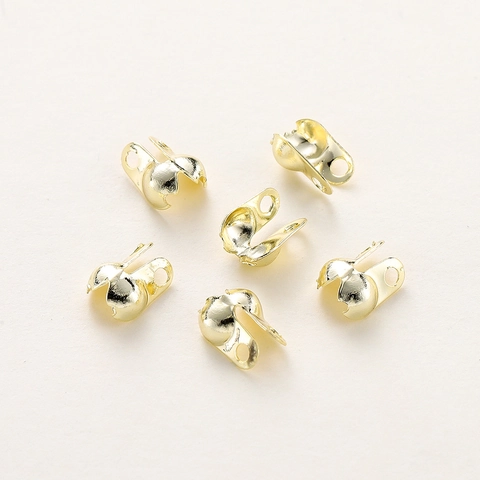 Gold Plated Copper Crimp Covers Clamshell Bead Tips Dual Hole Connectors For DIY Necklace Bracelet Jewelry Making Ends