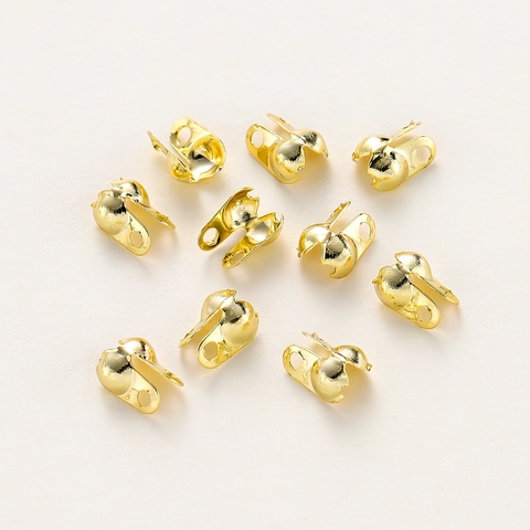 Gold Plated Copper Crimp Covers Clamshell Bead Tips Dual Hole Connectors For DIY Necklace Bracelet Jewelry Making Ends