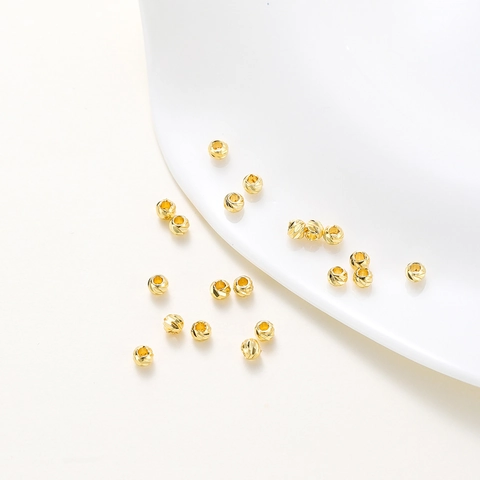 Perles d'Espacement en Cuivre Rondes Facettées Résistantes au Ternissement pour Création Bijoux DIY Plaqué Or Platine Géométrique