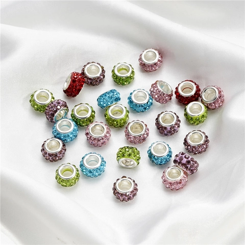 Cuentas Europeas de Agujero Grande DIY Aleación Strass Arcilla Polimérica Dijes Para Fabricación de Joyas Pulseras Mujer Artesanía
