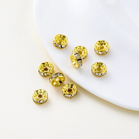 Cuentas Espaciadoras de Cobre Chapado en Oro de 14K 18K con Strass para Creación de Joyas Pulseras Collares DIY