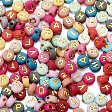 Acryl Alfabet Kralen Kleurrijke Platte Ronde Losse Kralen Gouden Letters Voor DIY Armband Ketting Sieraden Maken Assorti Mix