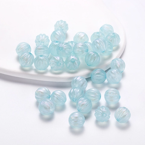 11mm Acrylic Iridescent Pumpkin Beads Mermaid Pearlescent Ribbed Round Loose Beads For DIY Jewelry Making Bracelet Materials