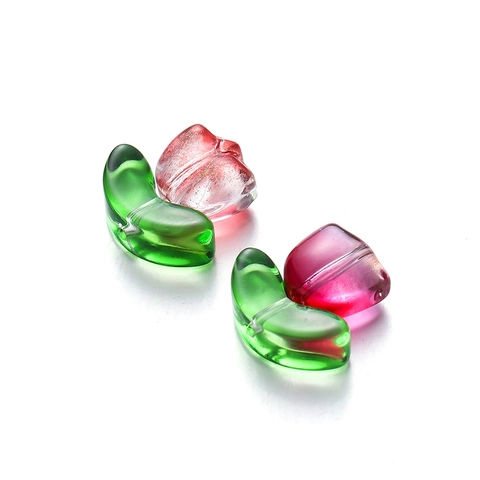 Handmade Glass Tulip Flower Pendant With Leaf DIY Jewelry Accessories For Bracelet Necklace Making Glass Floral Charms Decorative Beads