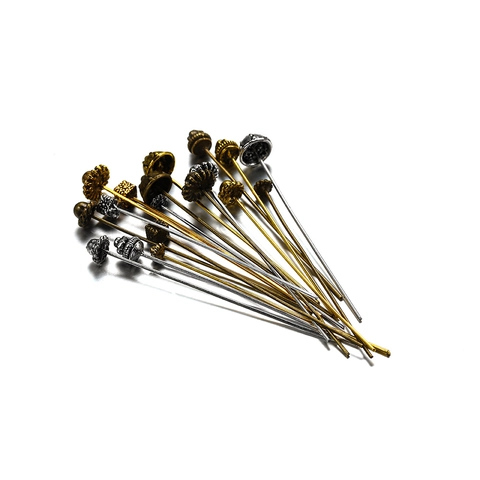 Vintage Copper Head Pins For DIY Jewelry Making Carved Flower Ball Head Metal T-Pins For Beading Findings Accessories