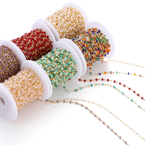 Handmade DIY Jewelry Making Chain Colored Cube Stone Copper Round Bead Chain For Bracelet Earring Accessory DIY Materials
