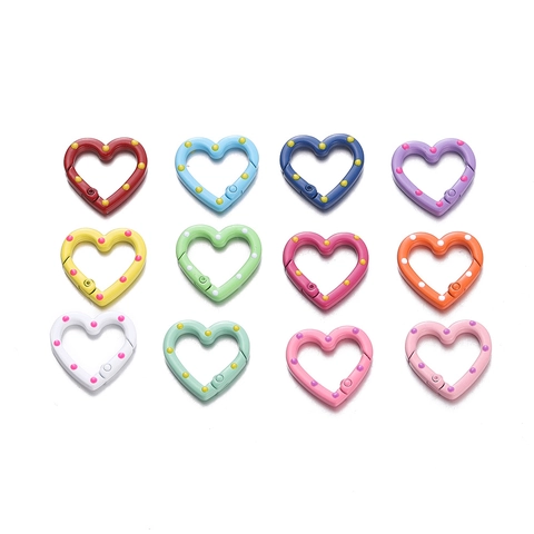Heart Polka Dot Pattern Spring Buckle Alloy Drip Oil Paint DIY Jewelry Keychain Accessories Bag Connector Hook For Women