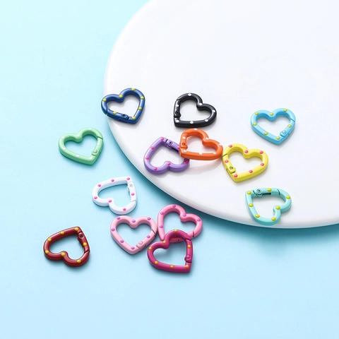 Heart Polka Dot Pattern Spring Buckle Alloy Drip Oil Paint DIY Jewelry Keychain Accessories Bag Connector Hook For Women