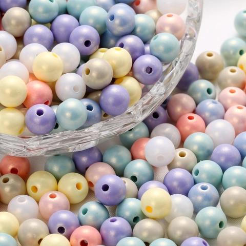 Cuentas Redondas de Color Macarrón de Acrílico Cuentas Sueltas Perladas para Hacer Joyería DIY Cadena de Teléfono