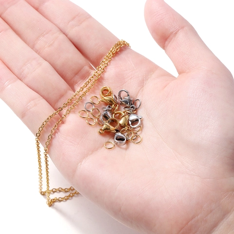 Edelstahl Schmuck DIY Material Gliederkette Karabinerverschluss Biegering Für Halskette Armband Herstellung Gold Stahlfarbe Zubehör
