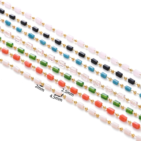 DIY Beaded Chain Copper Ball Chain With Rectangular Stone Beads Electroplated Handmade Jewelry Making Material Accessory