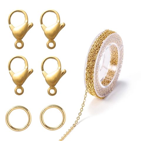 Edelstahl Schmuck DIY Material Gliederkette Karabinerverschluss Biegering Für Halskette Armband Herstellung Gold Stahlfarbe Zubehör