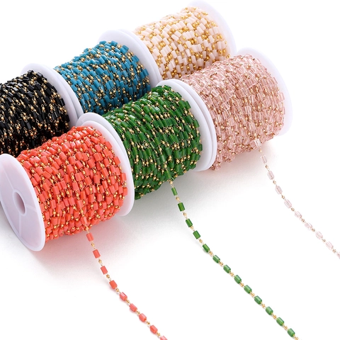 DIY Beaded Chain Copper Ball Chain With Rectangular Stone Beads Electroplated Handmade Jewelry Making Material Accessory