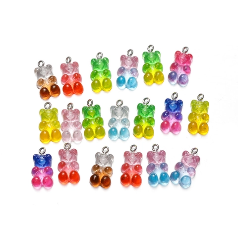 Gradient Resin Gummy Bear Charms With Metal Loop For DIY Jewelry Making Cartoon Animal Pendants For Necklace Bracelet Earrings Accessories