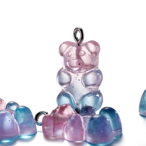Gradient Resin Gummy Bear Charms With Metal Loop For DIY Jewelry Making Cartoon Animal Pendants For Necklace Bracelet Earrings Accessories